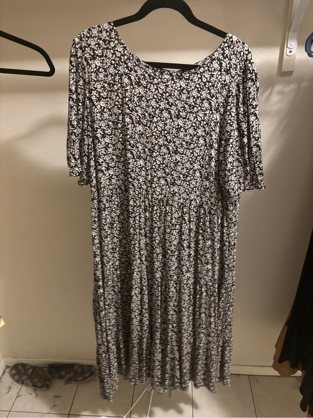 aerie Black and White Floral Midi Dress